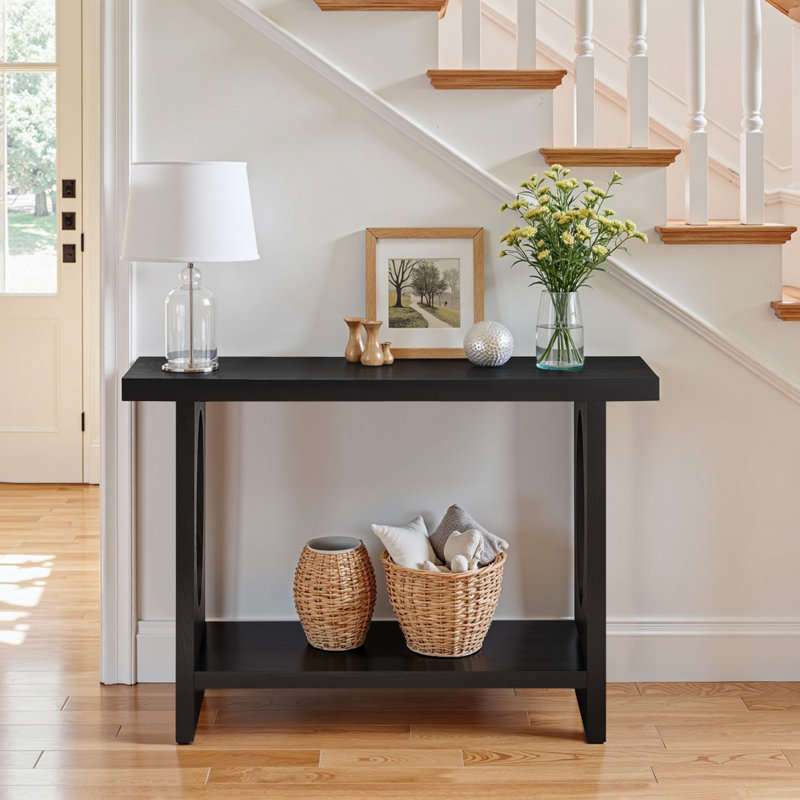 Console rectangulaire en placage de bois massif 47,2 po avec rangement ouvert, Noir