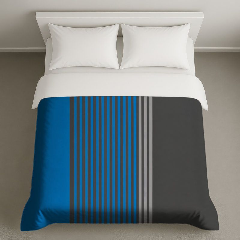 Housses de couette à rayures bleues et grises, Queen