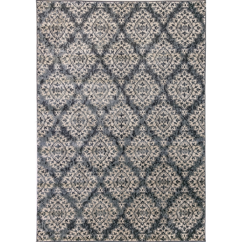 Tapis bleu / ivoire Morocco, Rectangle 9 pi 2 po x 12 pi 10 po