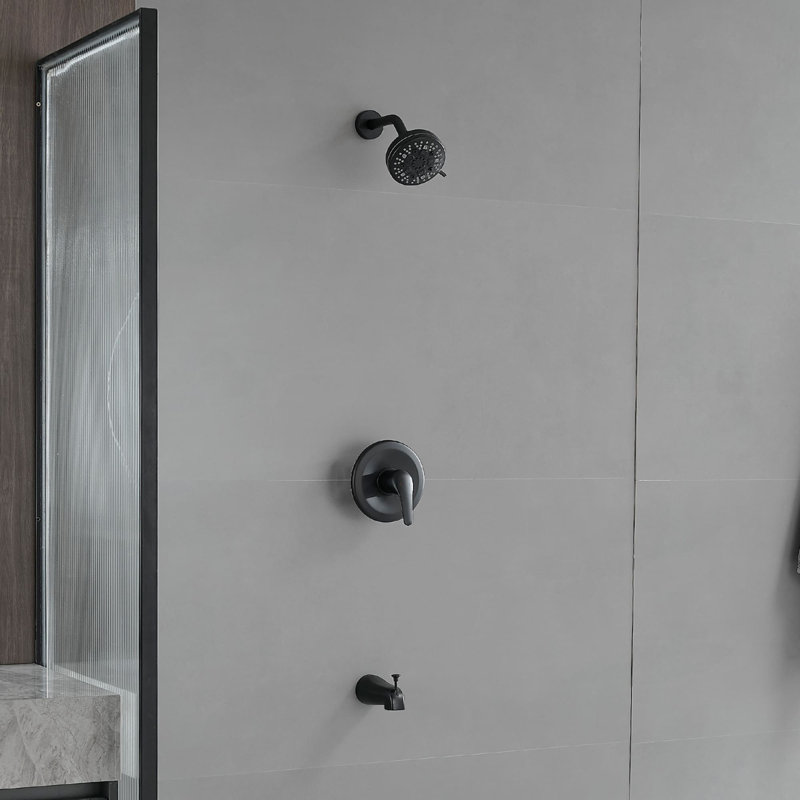 Wall Mounted Shower System With Tub Spout Single Handle Shower Faucet Set Brass Shower Trim Kit With Rough-In Valve