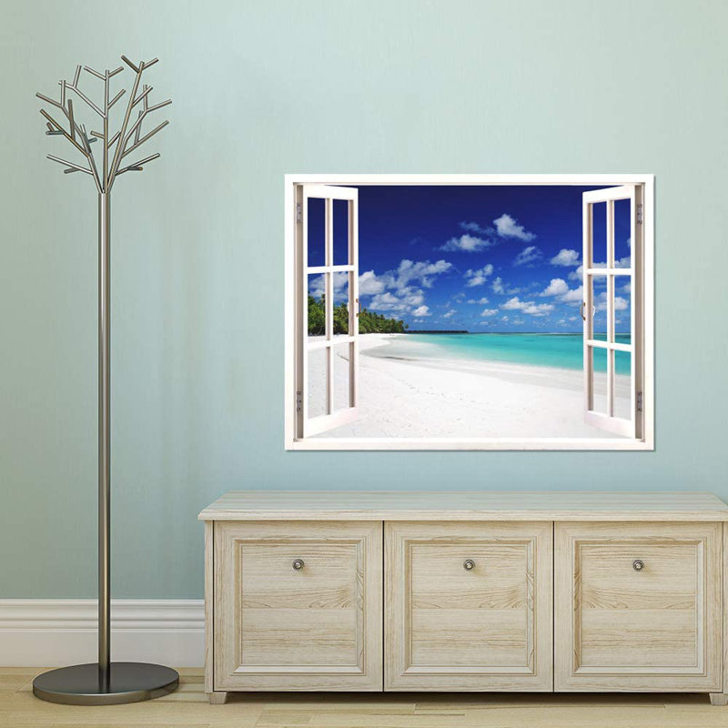 Mur bleu ciel et plage blanche, L 48 po x l 36 po