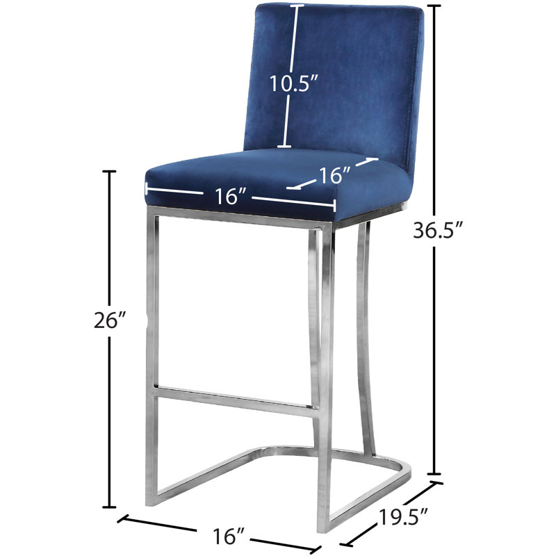 Tabouret de comptoir de 26 po Allenvale, Chrome, Velours marine