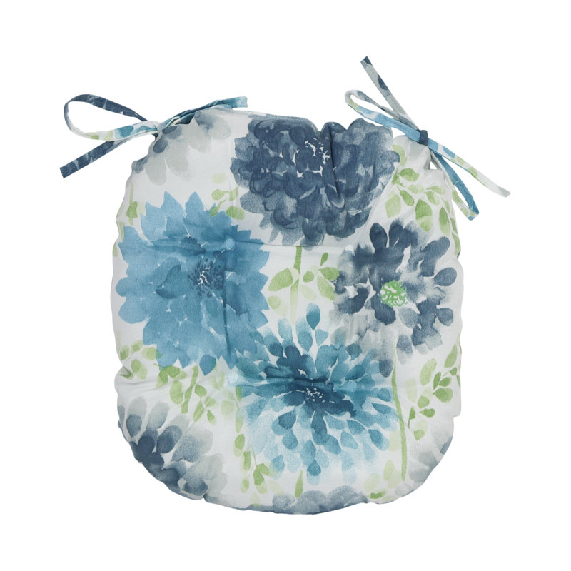 16-Inch Round Outdoor Tufted Chair Cushions (Set Of 4), White/Blue/Gardenia Cool Floral