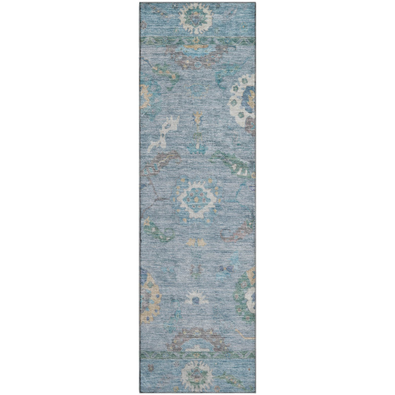 Premium Machine Washable Mayfield AMF2229 Global Rug, Sky, 2'3" x 7'6" Runner