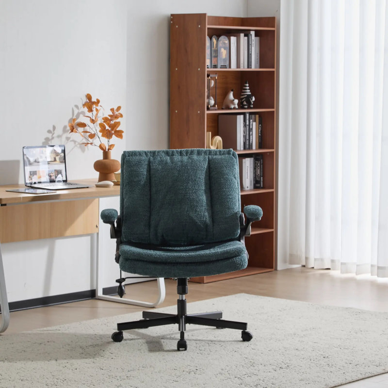 Fauteuil de bureau de 31,9 po de large avec pieds croisés, Bleu sarcelle foncé