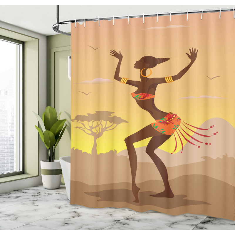 East Urban Home Afro Shower Curtain Amazon Lady Brown Cocoa, 75"H x 69"W