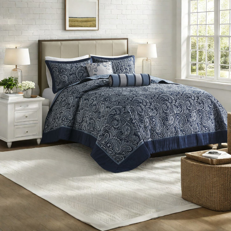 Ensemble de literie réversible 5 pièces, grand lit en jacquard pour maison traditionnelle