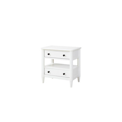 Table de chevet ouverte en blanc - 2 tiroirs, plateau doublé de feutre, bois massif et avec tiroirs et bois, élément intérieur
