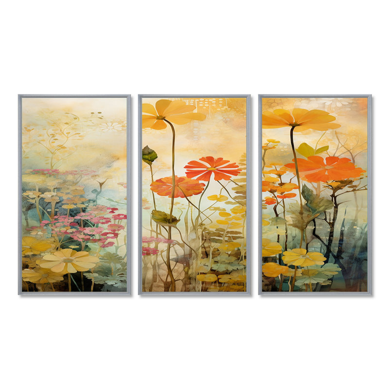 Lynnfield - Ensemble de décoration murale fleurs sauvages, H 28 po x l 36 po x P 1 po, Encadrement argenté