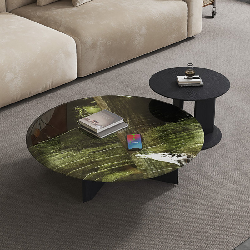 Table basse minimaliste, moderne et simple, Noir/vert, H 11 po x l 35,4 po x P 35,4 po
