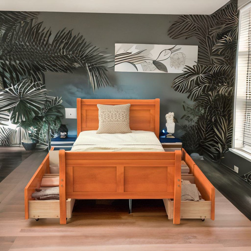 Lit plateforme sans matelas, Simple, Orange