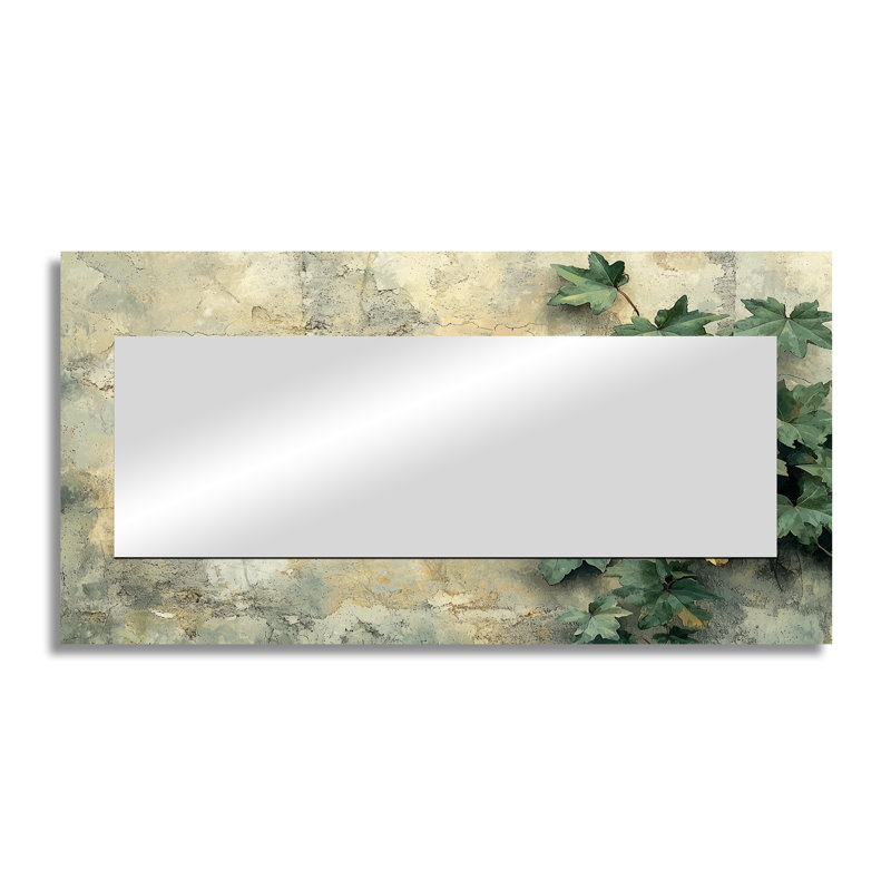 Collage Of Ivy Leaves On A Wall I - Floral Mirror Wall Art - Printed On Metal, 28" x 55"