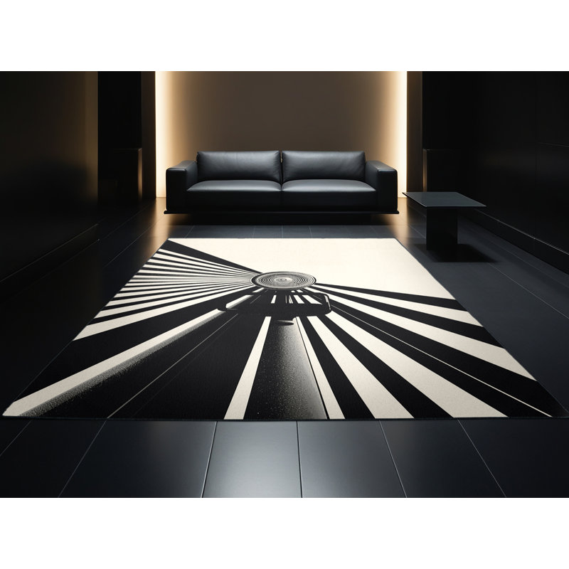 Machine Washable Medford Rowing Machine Modern Geometric Rug in Beige – Black Binding, 2x5