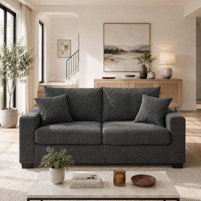 Solenne 69'' Wide Textured Upholstered Loveseat with 2 Toss Pillows