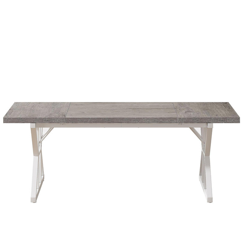 71" Farmhouse Dining Table For 6, Rustic Rectangular Kitchen Table With X-Trestle Metal Legs, Wood Top Dinner Table For Dining Room, Grey & White