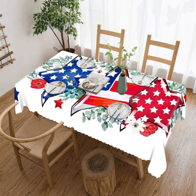 Scalloped Edge Table Cloth, 60" x 120", Memorial Day Floral Star Pattern, Dining & Party Occasions