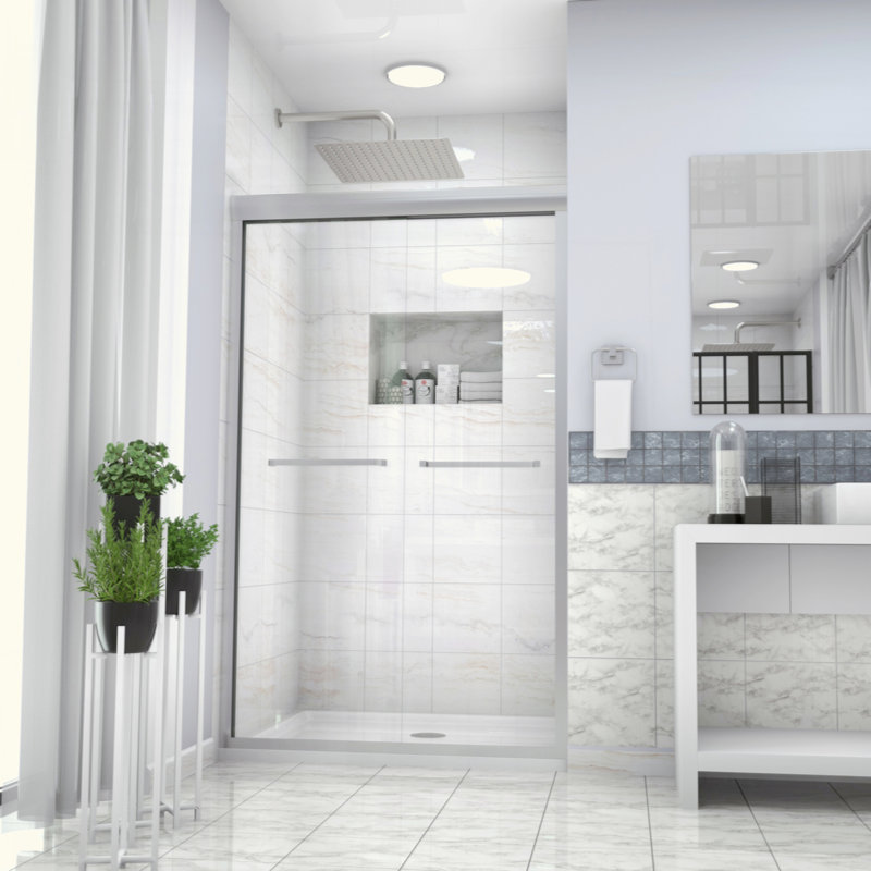 Shower Door 48" W X 76"H Semi-Frameless Bypass Sliding Shower Enclosure, Brushed Nickel
