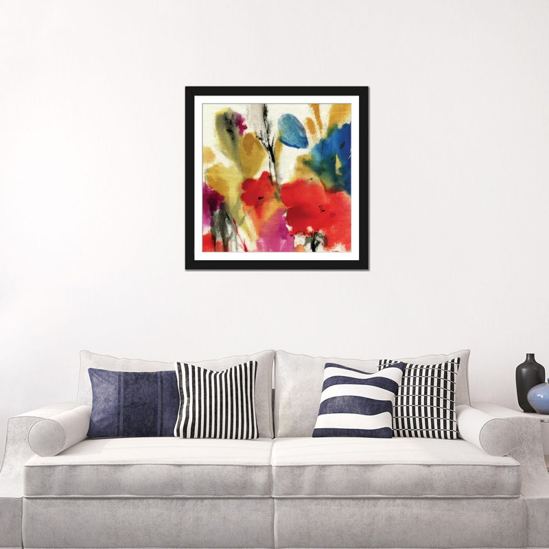 « watercolour fleurs ii », impression sur toile, H 16 po x l 16 po x P 1 po, Papier d'art encadré noir, Blanc