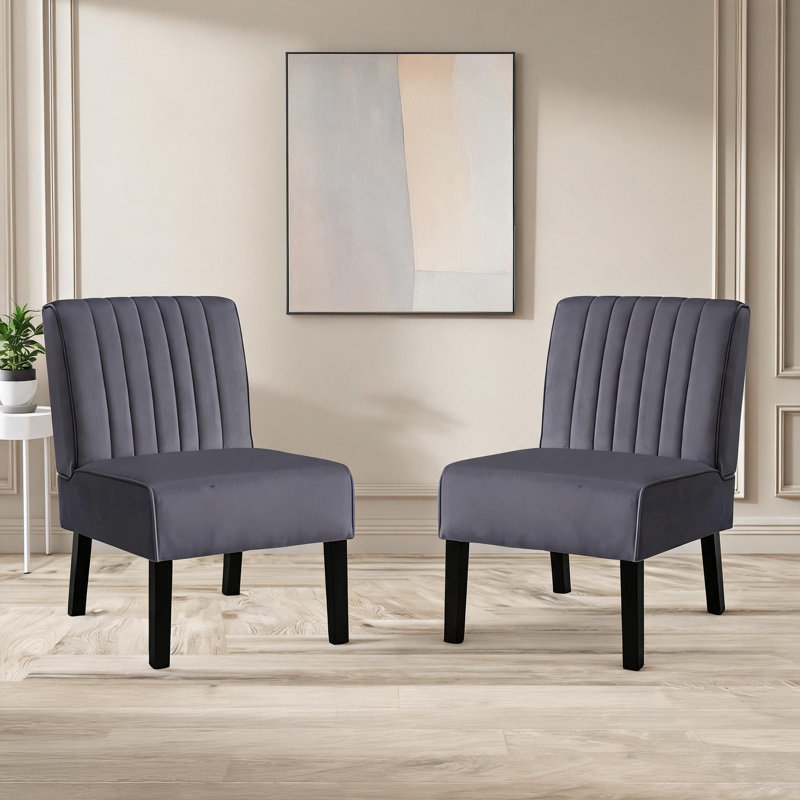 Ensemble de 2 fauteuils d'appoint Mid-Century modernes en velours de luxe gris, Gris