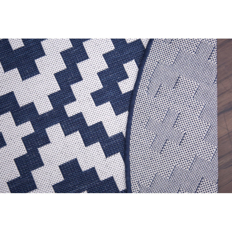 Tapis marocain en treillis intérieur/extérieur bleu/blanc Deckland, Rectangle 5 pi 3 po x 7 pi 6 po