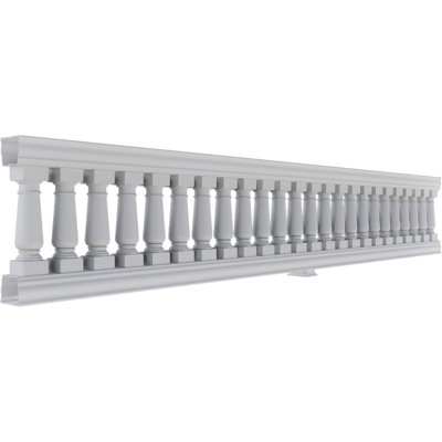 Fiberthane 700 Series Oxford Unassembled Balustrade Railing Kit, 32 1/2" Overall Height x 15'L. Kit includes (24) 5"W x 20"H Oxford Balusters, (1) 180"L Top Rail, (1) 180"L Bottom Rail, (4) Railing Installation Brackets & 1 Support Block