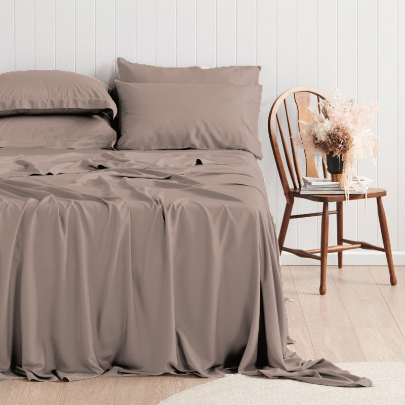 Ensemble de draps 6 pièces en rayonne de qualité supérieure - doux et respirant, Moka