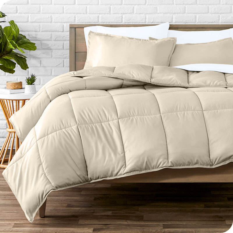 Lit dans un sac en microfibre 1800 de qualité supérieure 1800, Sable / blanc, Édredon divisé grand + 7 pièces supplémentaire