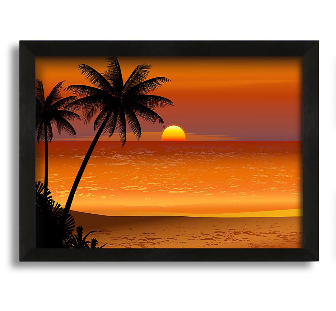 Gerahmtes Leinwandbild Orange Palm Tree Sun