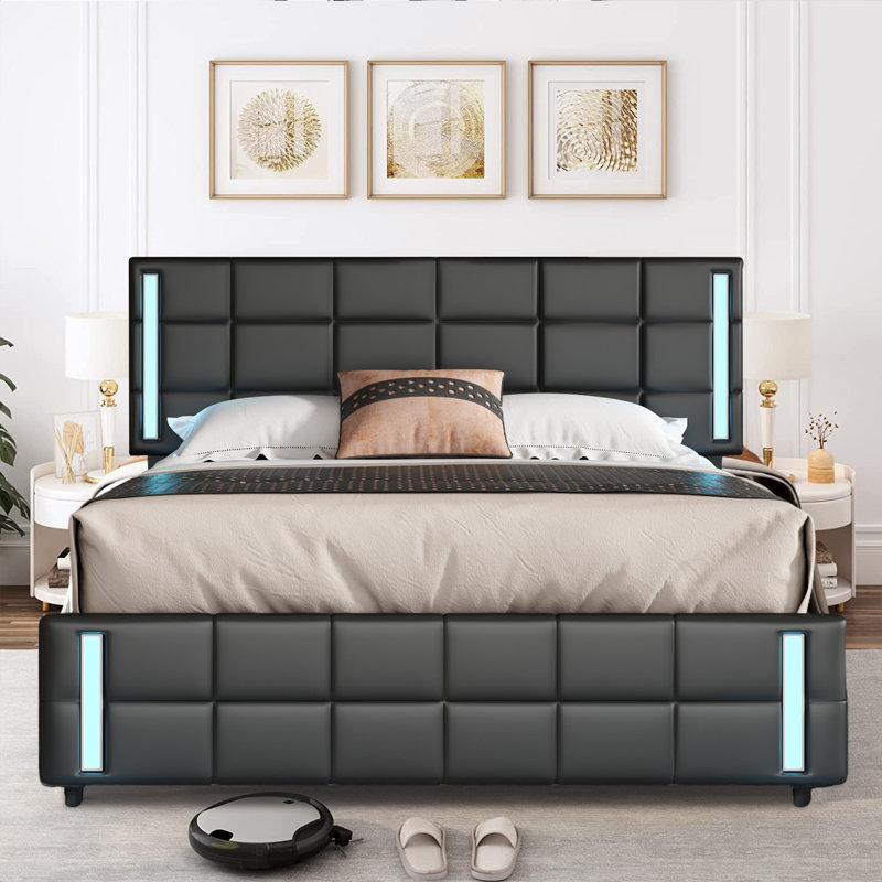 Lit avec rangement tapissier Lidio, Noir