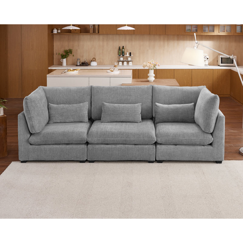 120"Oversized Modular Sectional Sofa for Living Room 3-Seat Couch Chenille Sofa Large Sleeper Bed, Gary