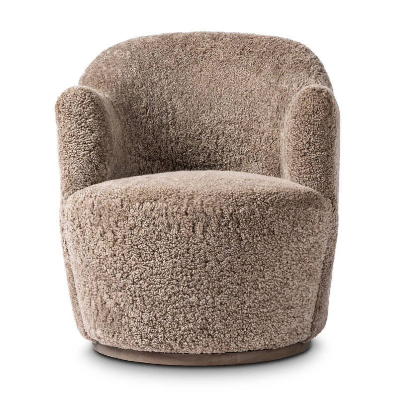 Aurora 26" Wide Swivel Armchair, Taupe Shearling