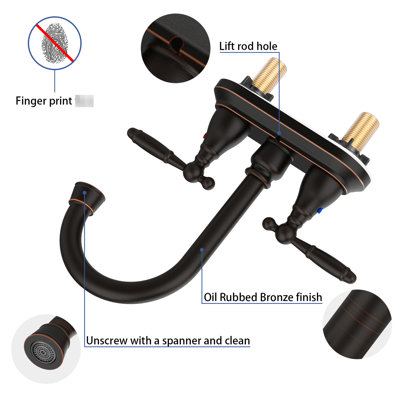 Bathroom Sink Faucet Oil Rubbed Bronze - Lift Rod Hole, 90 Rotatable Handle, Water Efficient Lavatory 3 Holes, Stain- Surface