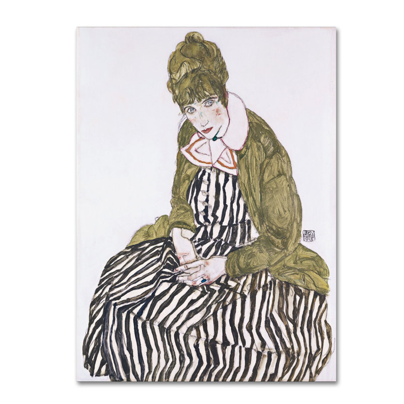 «Edith With Striped Dress Sitting», reproduction sur toile tendue, H 24 po x l 18 po