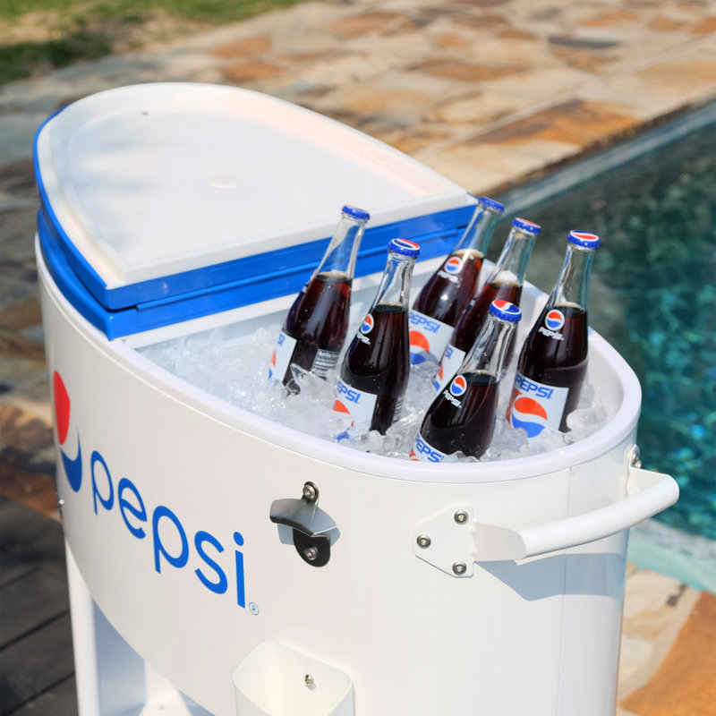 Glacière extérieure pour patio à roulettes 80 qt Pepsi, Blanc