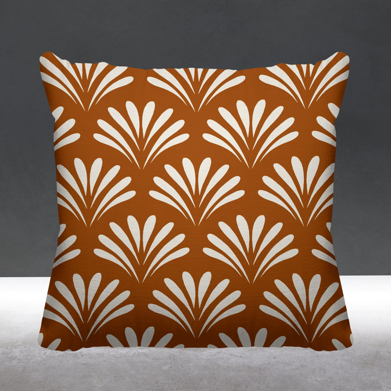 Coussin décoratif intérieur / extérieur Flower Burst, H 15 po x l 15 po, Orange brûlé, Carré
