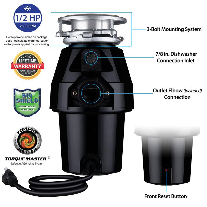 Eco Logic 1/2 HP Corded Garbage Disposal with Sound Insulation