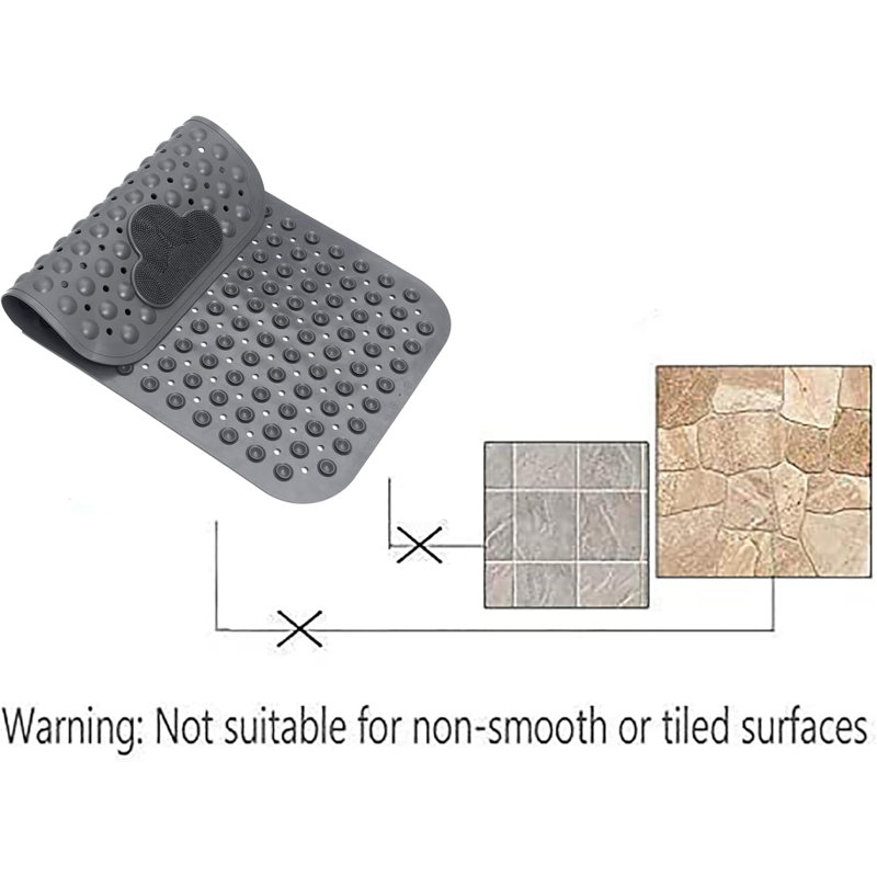 Tapis de bain antidérapant avec ventouses 28 x 16 po gris