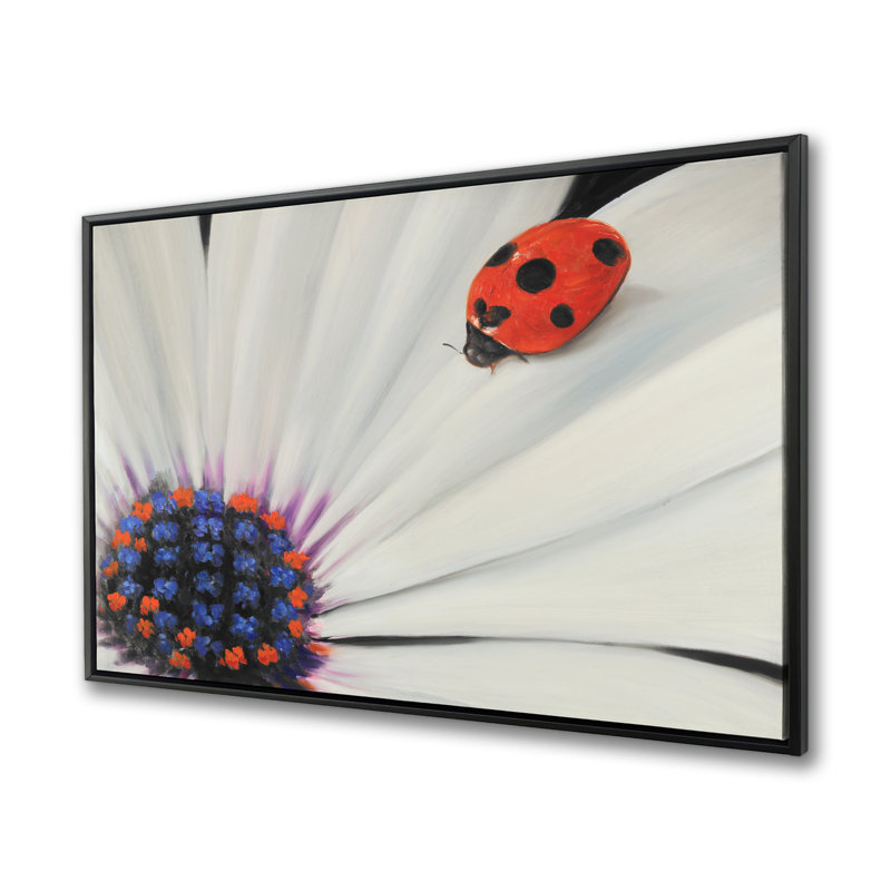 Marguerite blanche et coccinelle - décor de toile encadrée d'insecte de chambre à coucher