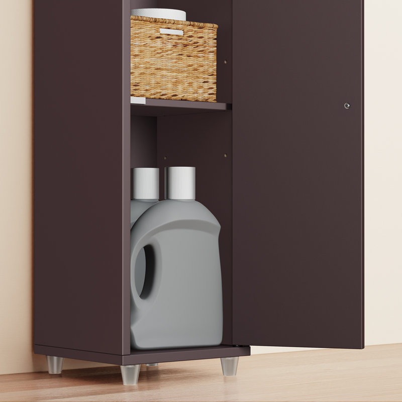 Armoire de rangement étroite pour salle de bain avec 2 portes, 1 tiroir, brun, Brun