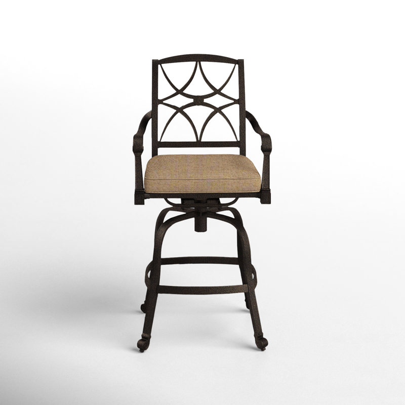 Wiltshire Outdoor Swivel Bar Stool, 30.25", Spectrum Denim Sunbrella® Plainweave, Chestnut Brown