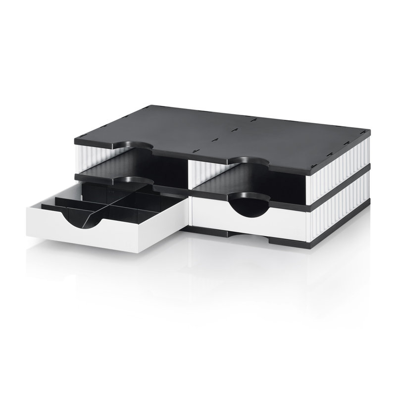 Polystyrol Desk Organiser, White/Black with white drawers