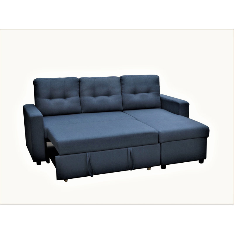 Convertible L-Shaped Sectional Sleeper Sofa Bed, Blue Polyester