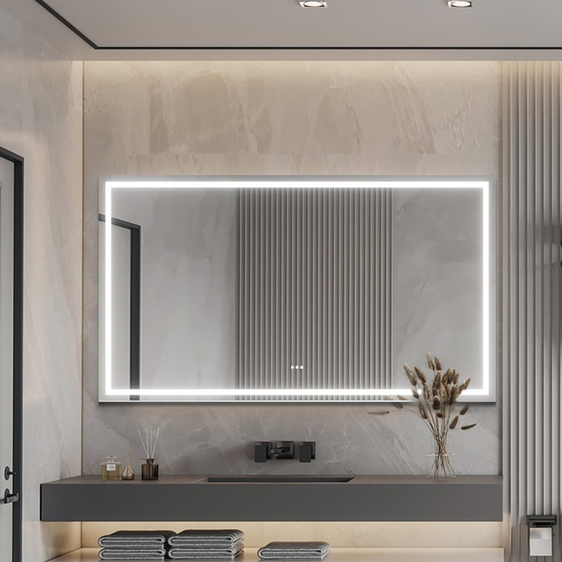 AMANI Rectangular Modern High Lumen Lighted LED Anti-Fog Dimmable Wall Mounted Bathroom Vanity Mirror, 88" x 48"