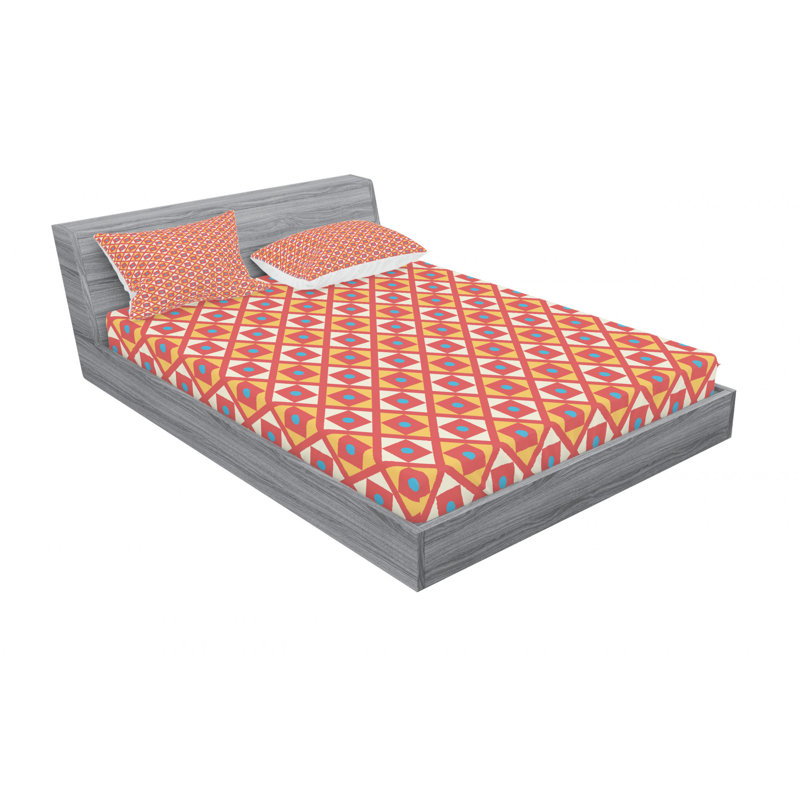 Microfiber Gingham Sheet Set, Full/Double Sheet Set with Fitted Sheet, Checked Retro Geometric