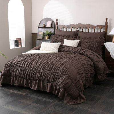 Olive Ruffle Comforter Set ,Ruched Boho Bedding 9 Pcs Bed-in-a-Bag,Luxury Bedding Set with Sheet,Quilt Set Soft Fluffy Vintage Comforter for Room Decor All Season