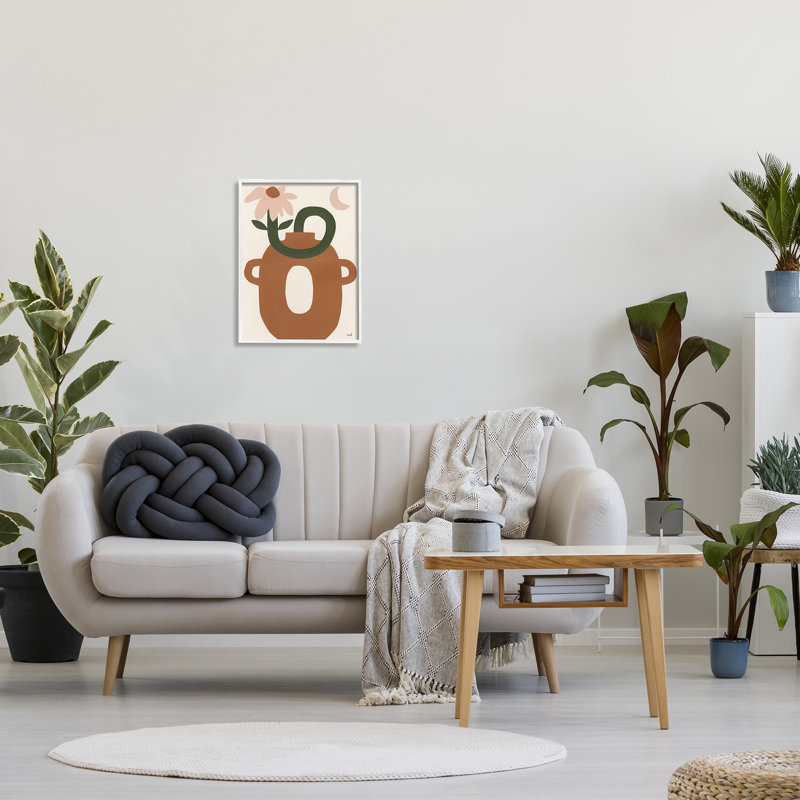 Vase moderne bohème encadré sur bois, Giclée encadrée blanc bord de mer, H 20 po x l 16 po x P 1,5 po