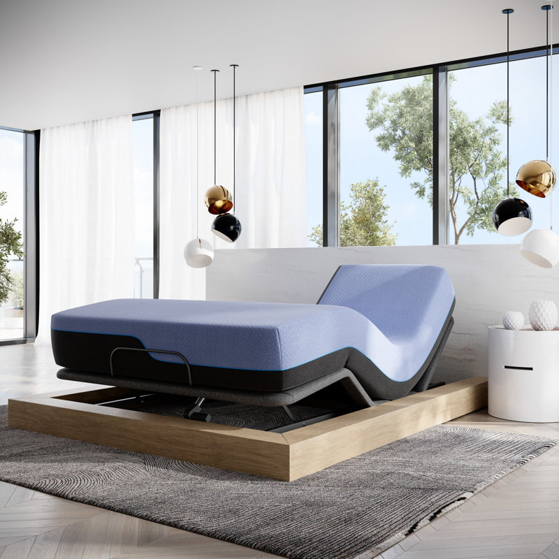 King Size Flex Head Latex Foam Mattress & Adjustable Base - 12 Inch With Blue Ice Cover, Alleviation Foam, Individually Encased Coils For Back Support And Coil Base, Breathable Soothing A Restful