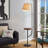 Leeward 66" Modern Floor Lamp with Round Solid Wood Tray & USB Port, Polished Brass and Matte Black Metal Frame, Black Marble Base Standing Lamp for Bedroom, Living Room & Office