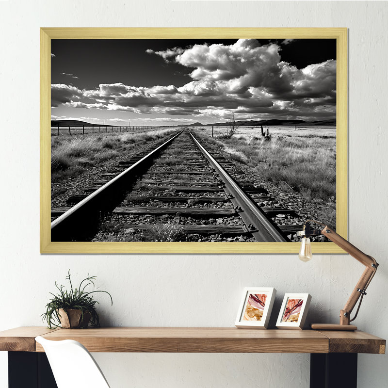 Photo de train noir et blanc - décoration murale train, Encadrement doré, H 16 po x l 32 po x P 1 po