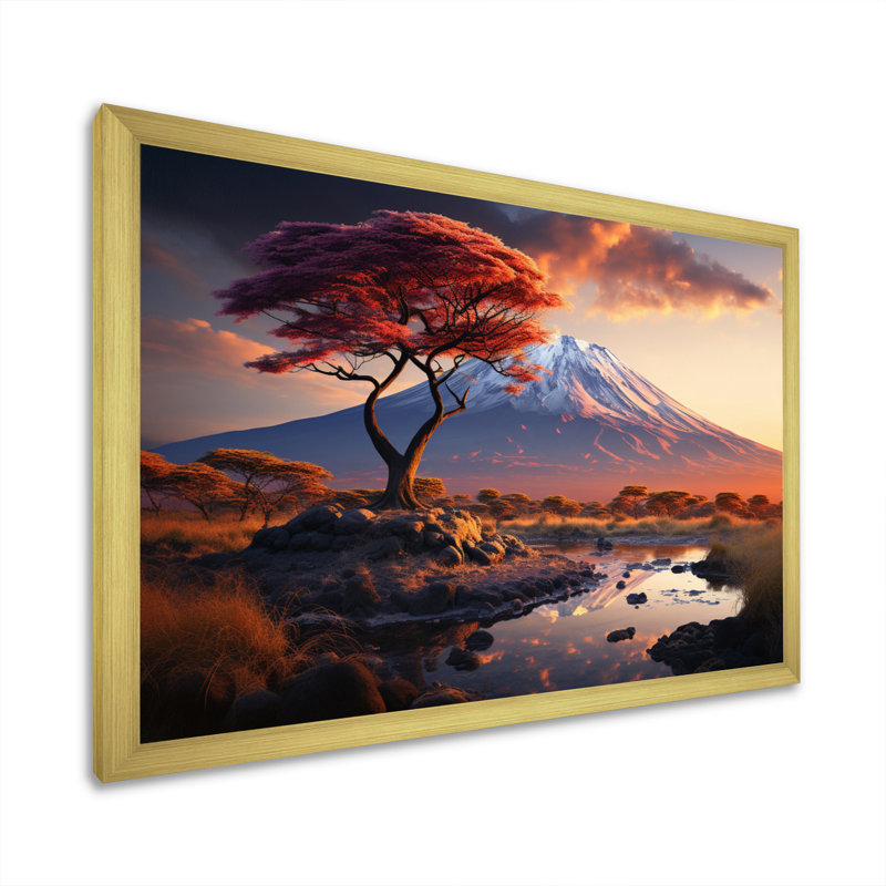 Paysage africain, mont Kilimandjaro II, sur toile, H 24 po x l 32 po x P 1 po, Encadrement doré